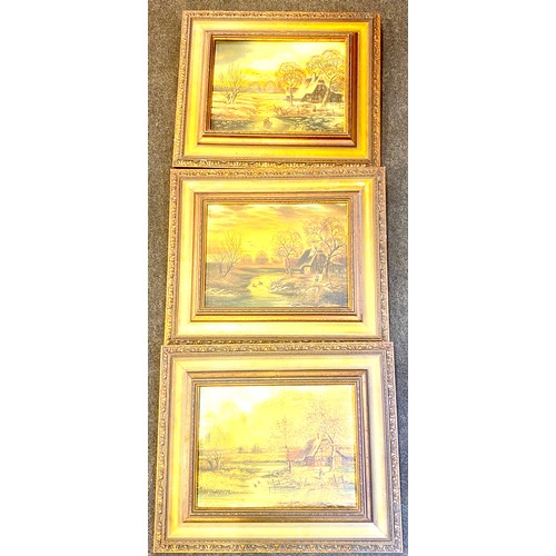 27 - 3 Signed wooden framed oil paintings on canvas, overall frame measurements: 23.5 by 19 inches