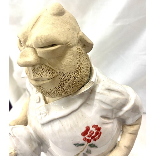 57 - England Rugby sculpture made in Clay, approximate overall height 18.5 inches