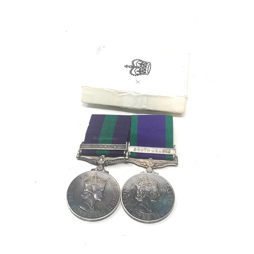 519 - ER.11 mounted medal pair & box gsm -cyprus & c.s.m south arabia to t/22972963 dvs .c.m irvine r.a.s.... 