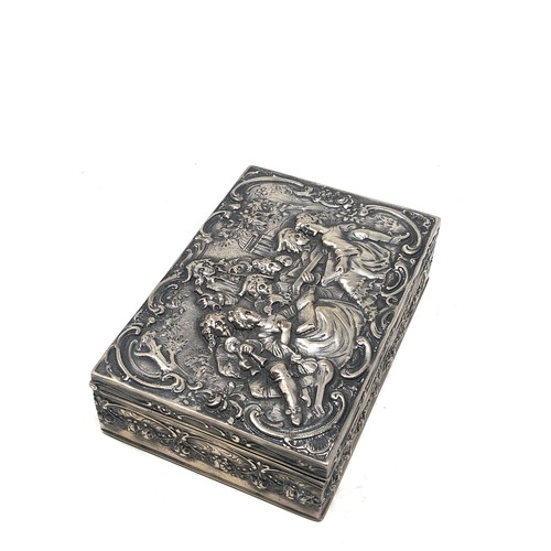 1 - Fine antique continental embossed musical scene silver box measures  approx 12cm by 8cm 3.5cm deep h... 