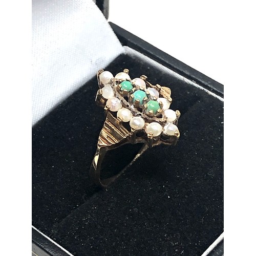 55 - 9ct gold turquoise & pearl dress ring (2.5g)