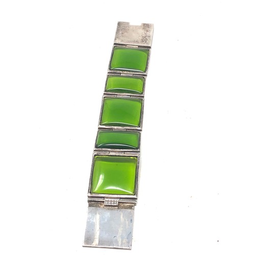 473 - Statement Sterling Silver Green Glass Panel Bracelet (117g)