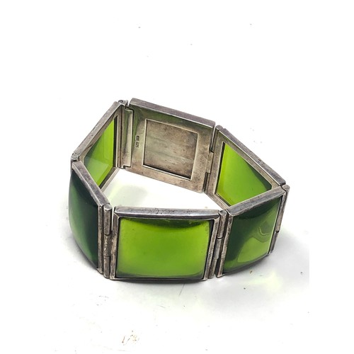 473 - Statement Sterling Silver Green Glass Panel Bracelet (117g)