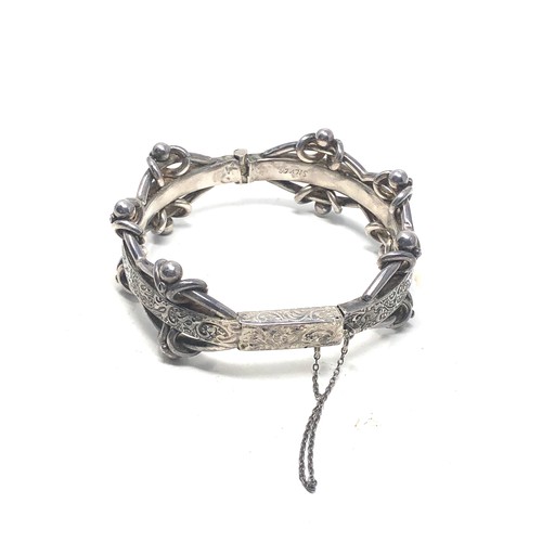471 - Sterling Silver Antique Bangle With Safety Chain (36g)