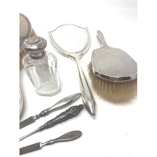 17 - selection of silver items inc brushes & mirror scent bottle etc