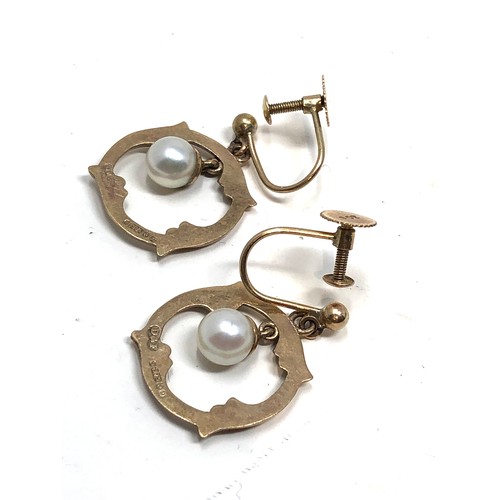 41 - Vintage 9ct gold pearl drop earrings weight 2.8g