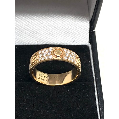 44 - 18ct gold diamond ring engraved cartier weight of ring 4.8g Size P