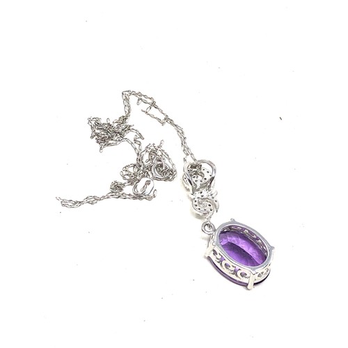 47 - Fine 9ct white gold amethyst & diamond pendant and chain weight 4.2g