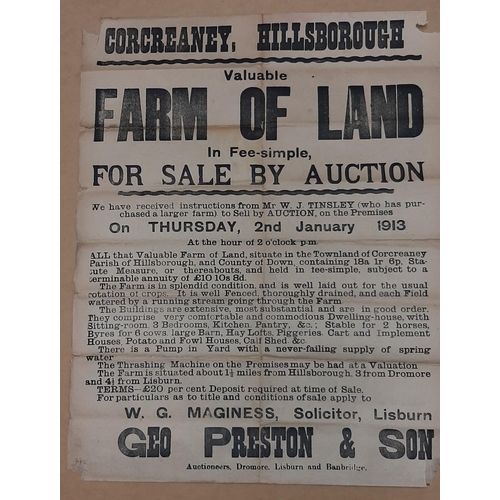 16 - FARM OF LAND, CORCREANEY, HILLSBOROUGH AUCTION POSTER 22.5