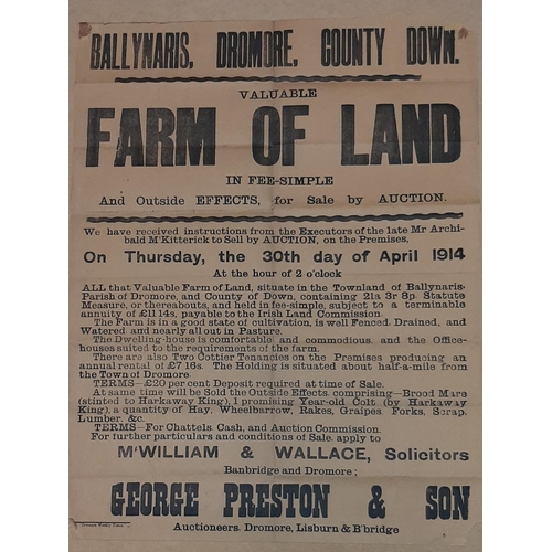 28 - FARM OF LAND, BALLYNARIS, DROMORE AUCTION POSTER 22.5