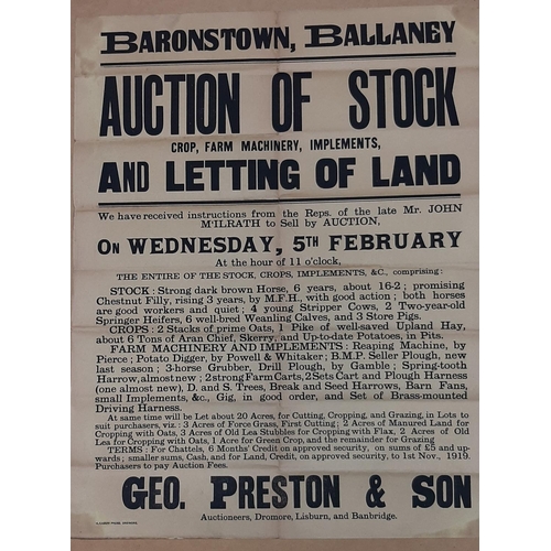 41 - STOCK & LAND LETTING, BARONSTOWN AUCTION POSTER 22.5