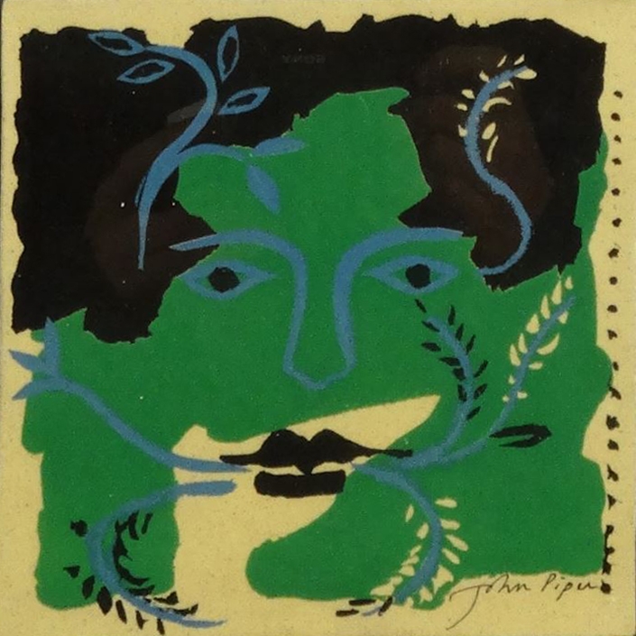 John Piper pottery tile - Green Man - auctions & price archive