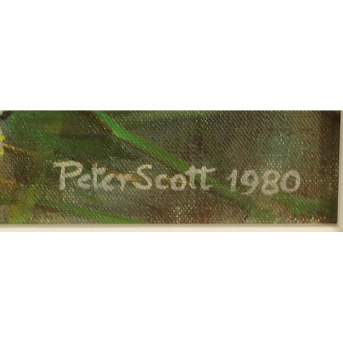 1314 - Peter Scott - Mallard Breeze - Oil onto canvas, signed, dated 1980, contemporary framed, 44cm x 38cm... 