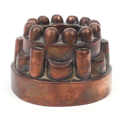 16 - Victorian copper jelly mould, stamped 73, 10cm high