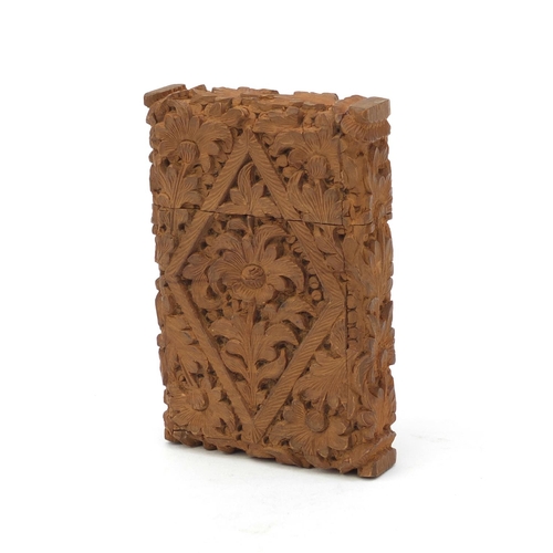 30 - Wooden floral carved card case, 9cm x 6cm