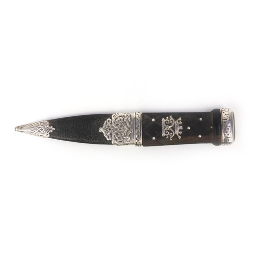 59 - Scottish dirk with weave design handle and silver mounts, the pommel inset with a citrine, T.E. Edin... 