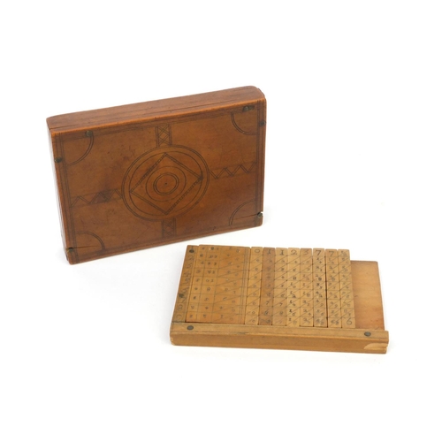 34 - 19th Century box wood part set of Napier bones, the box engraved with geometric shapes, the box 9.5c... 