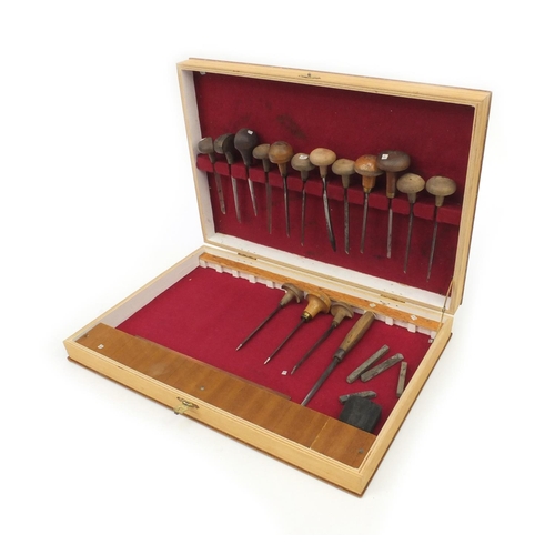 53 - Collection of French Reynard engraver's engraving tools, stamped 'Reynard France', together with a f... 