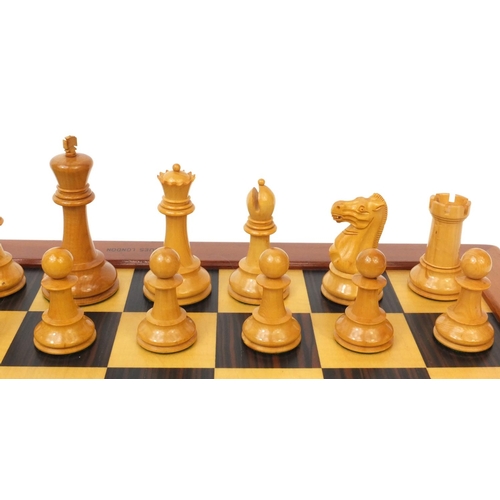 407 - Jaques & Sons Staunton boxwood chess set together with a Jaques mahogany framed satin and rosewood c... 