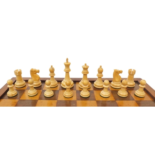 408 - Jaques & Sons Staunton boxwood chess set together with a mahogany framed satin and rosewood chess bo... 