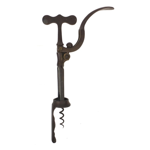 1 - 19th Century Chas Hull Royal Club roller cast iron corkscrew, 28cm when fully extended
