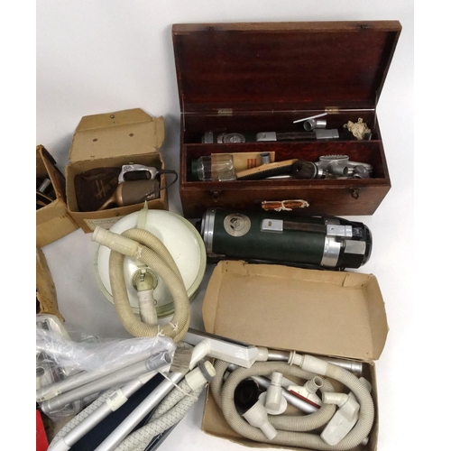 Nine vintage cylinder vacuum cleaners including Hoover and Goblin