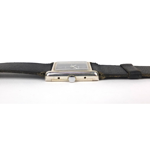 841 - Gentleman's Cartier silver square faced wristwatch with black dial