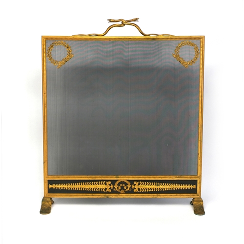 633 - 19th century French Ormolu fire screen by Bouhon Freres, with serpent carrying handle, the finely de... 