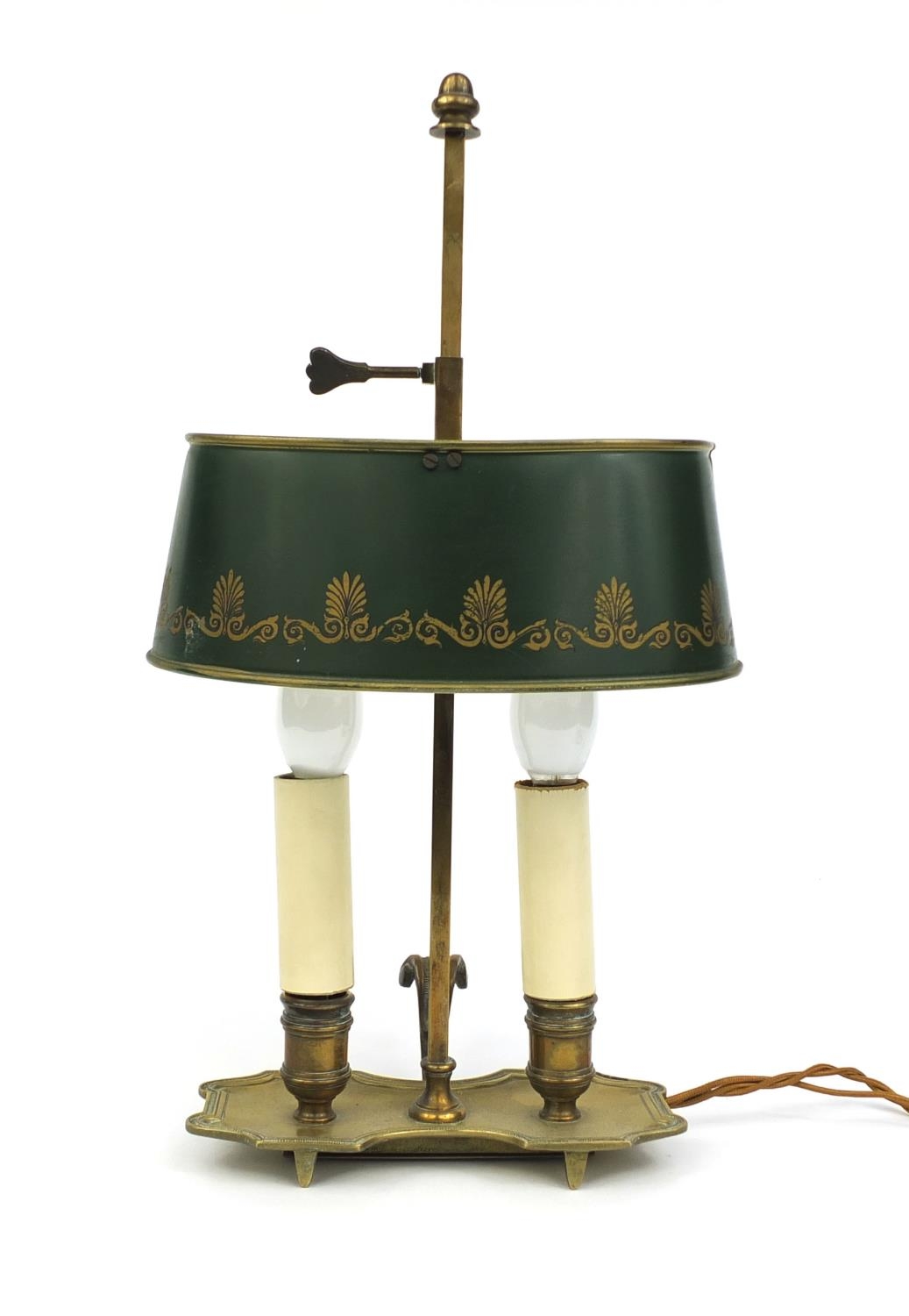 Boulette brass twin candle table lamp with height adjustable shade 43cm ...