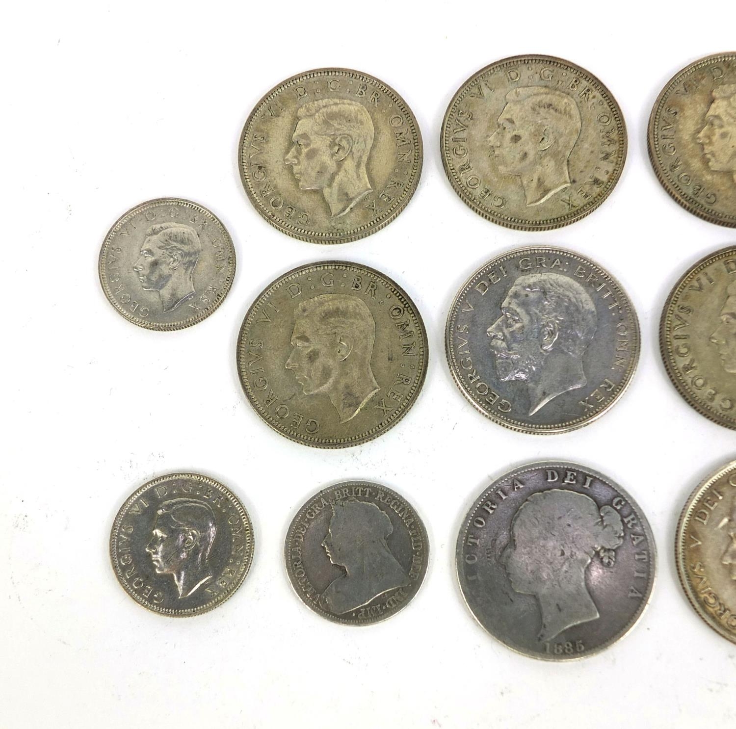 Group of British pre decimal coins comprising half crowns and half ...