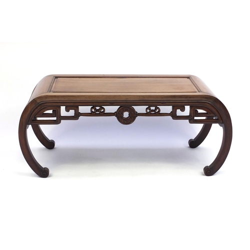 2003 - Chinese hardwood coffee table, rectangular top above a carved apron won C scroll legs, 40cm high x 9... 