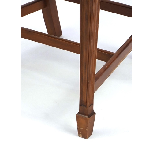 2028 - Yew twin pedestal D-end dining and six dining chairs including two carvers, each carved with The Pri... 