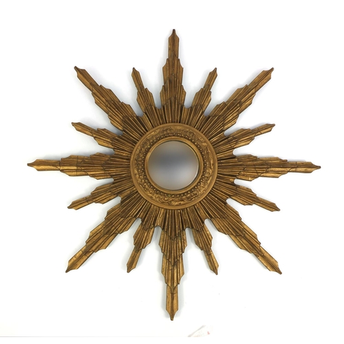 2023 - Vintage carved gilt wood sunburst design convex mirror, 56cm in diameter