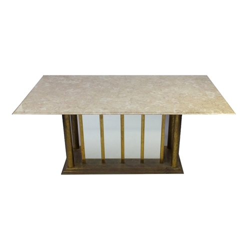 2014 - Dining table with a marble top supported by gilt metal and mirrored base, 78cm high x 184cm wide x 9... 