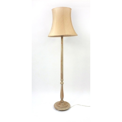 2060 - Bleached wooden standard lamp and shade, 190cm high