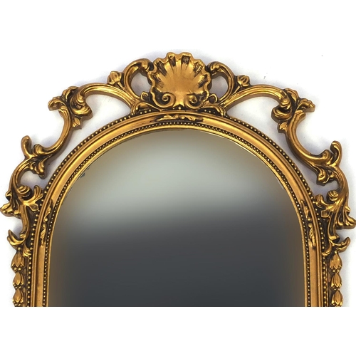 2016 - Arch shaped gilt framed pier mirror, with bevelled plate, 82cm high x 39cm wide