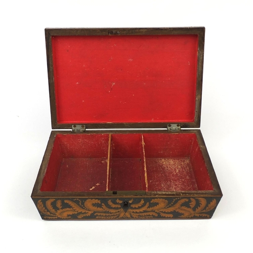 44 - Regency pen work box with divisional interior, the hinged lid with chinoiserié figures amongst ferns... 