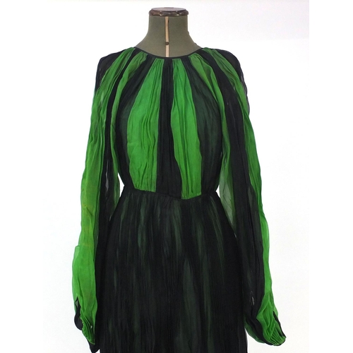 23 - Green and black plisse dress, designed by Yuki Torimaru  dress maker to Princess Diana, Yuke London ... 