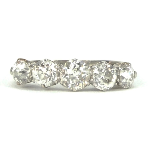899 - 18ct white gold diamond five stone ring, size N, approximate weight 3.7g