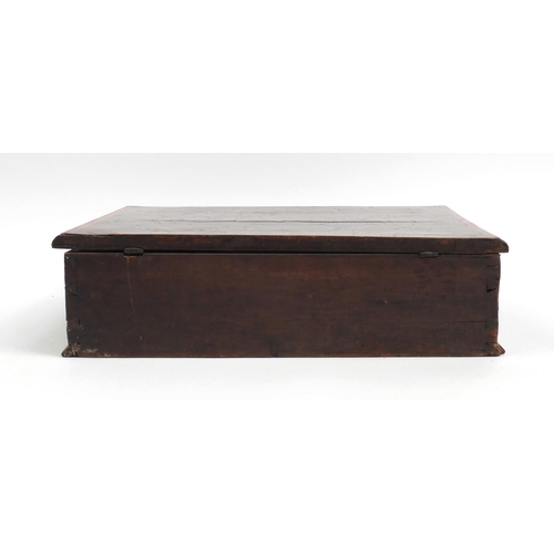42 - 18th century Laburnum oyster veneered bible box with brass handles and lift out tray, 14.5cm high x ... 