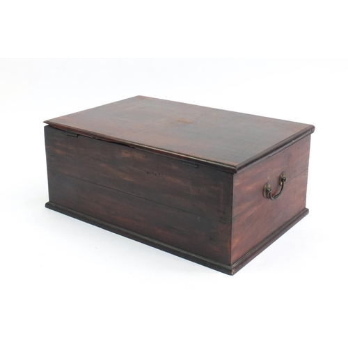43 - Antique hardwood deed box with drawer to the base and brass handles, 24cm high x 57.5cm wide x 38.5c... 