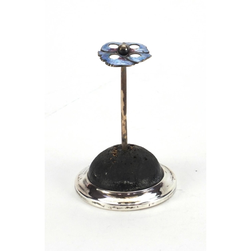 15 - Silver and enamel hat pin stand with faux tortoiseshell base, AGS Birmingham 1921, 9cm high
