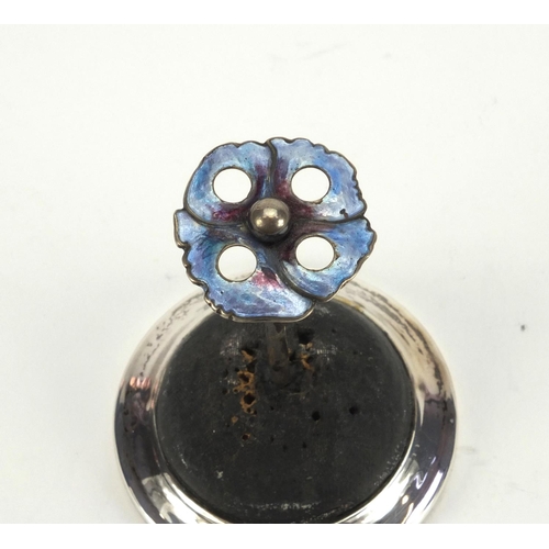 15 - Silver and enamel hat pin stand with faux tortoiseshell base, AGS Birmingham 1921, 9cm high