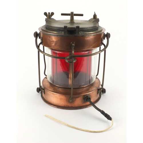 55 - Meteorite brass and glass ship lantern, with not under command plaque, numbered 92095, 37cm high
