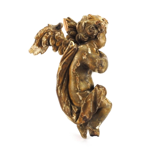 37 - Antique continental gilt wood carving of putti, 42cm in length