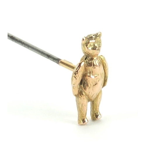4 - 9ct gold teddy bear hat pin, 18cm in length