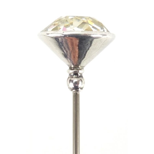 2 - Charles Horner silver hat pin set with a faceted clear stone, indistinct Chester hallmark, 21.5cm in... 