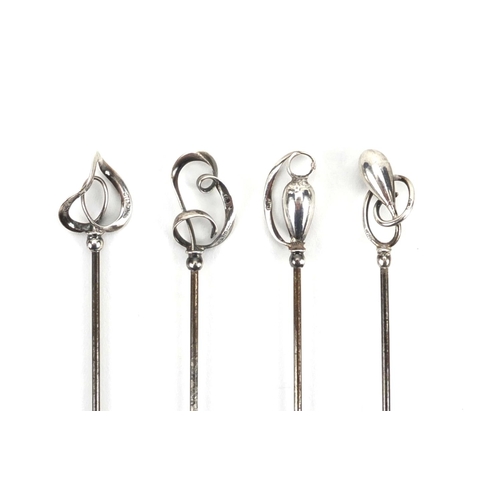 10 - Four Art Nouveau silver hat pins by Charles Horner, various hallmarks, the largest 16.5cm in length