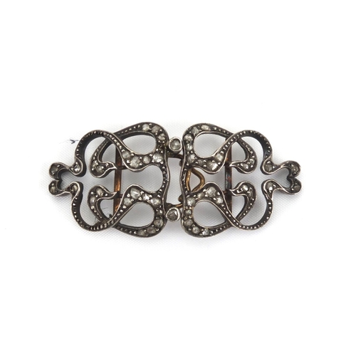 18 - Antique two piece buckle set with diamonds, 5cm long, approximate weigh 9.2g