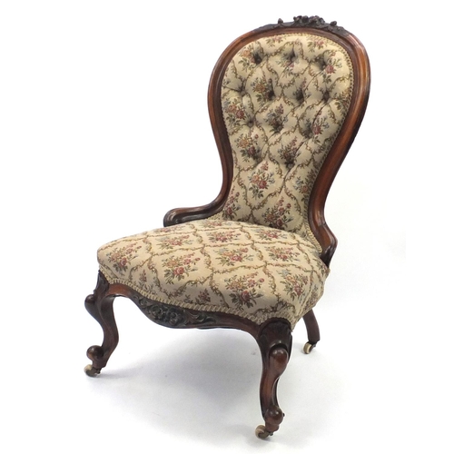 Victorian Rosewood Bedroom Chair With Floral Button Back